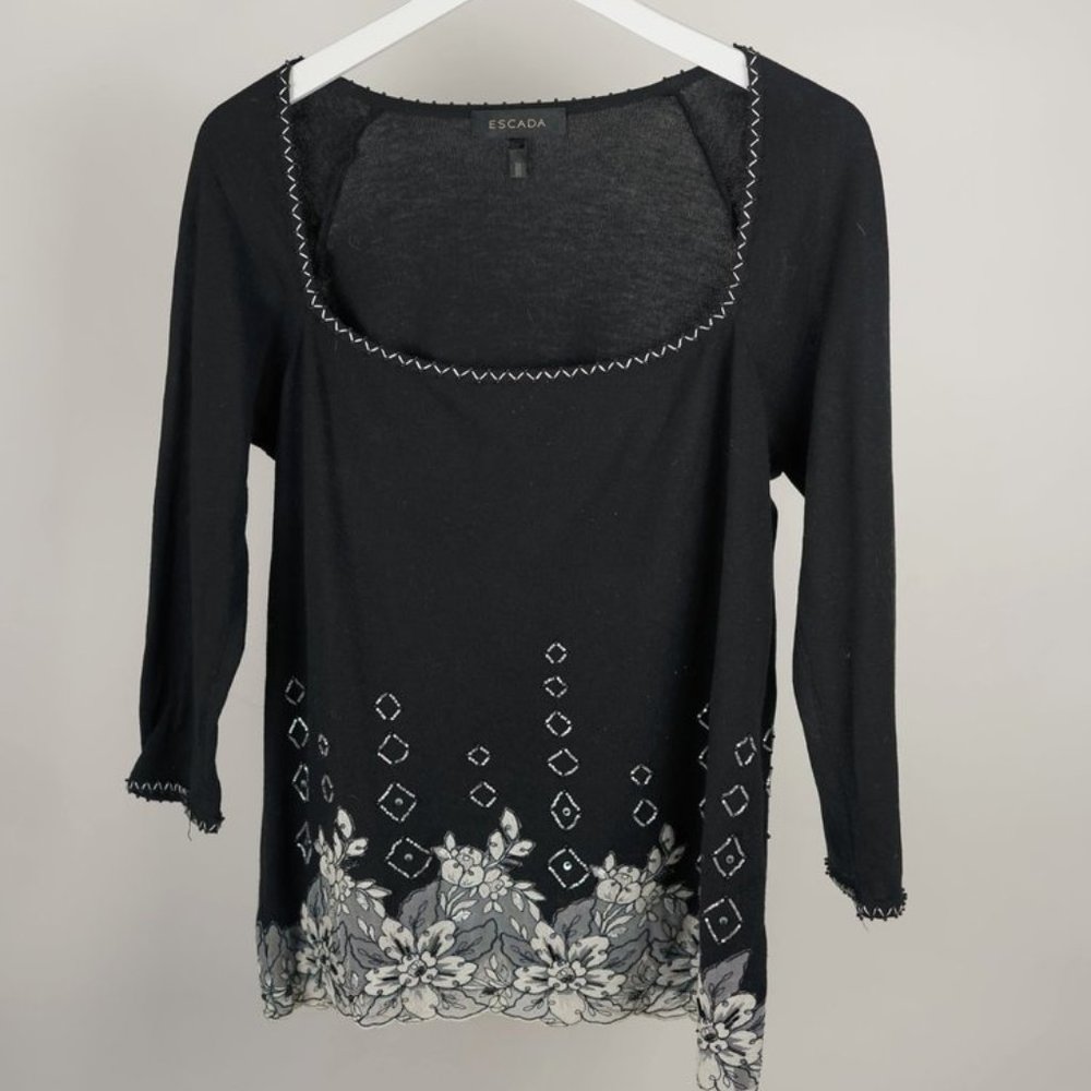 Escada Black Lace-Hem Sweater